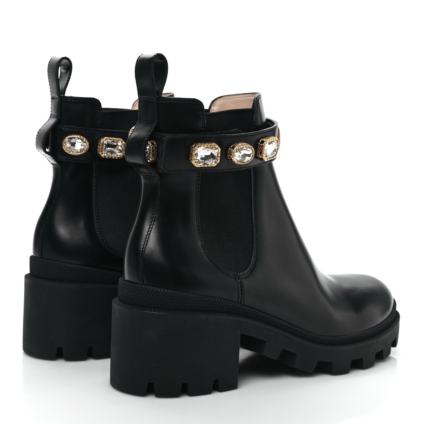 Calfskin Crystal GG Trip Chelsea Ankle Boots 38.5 Black