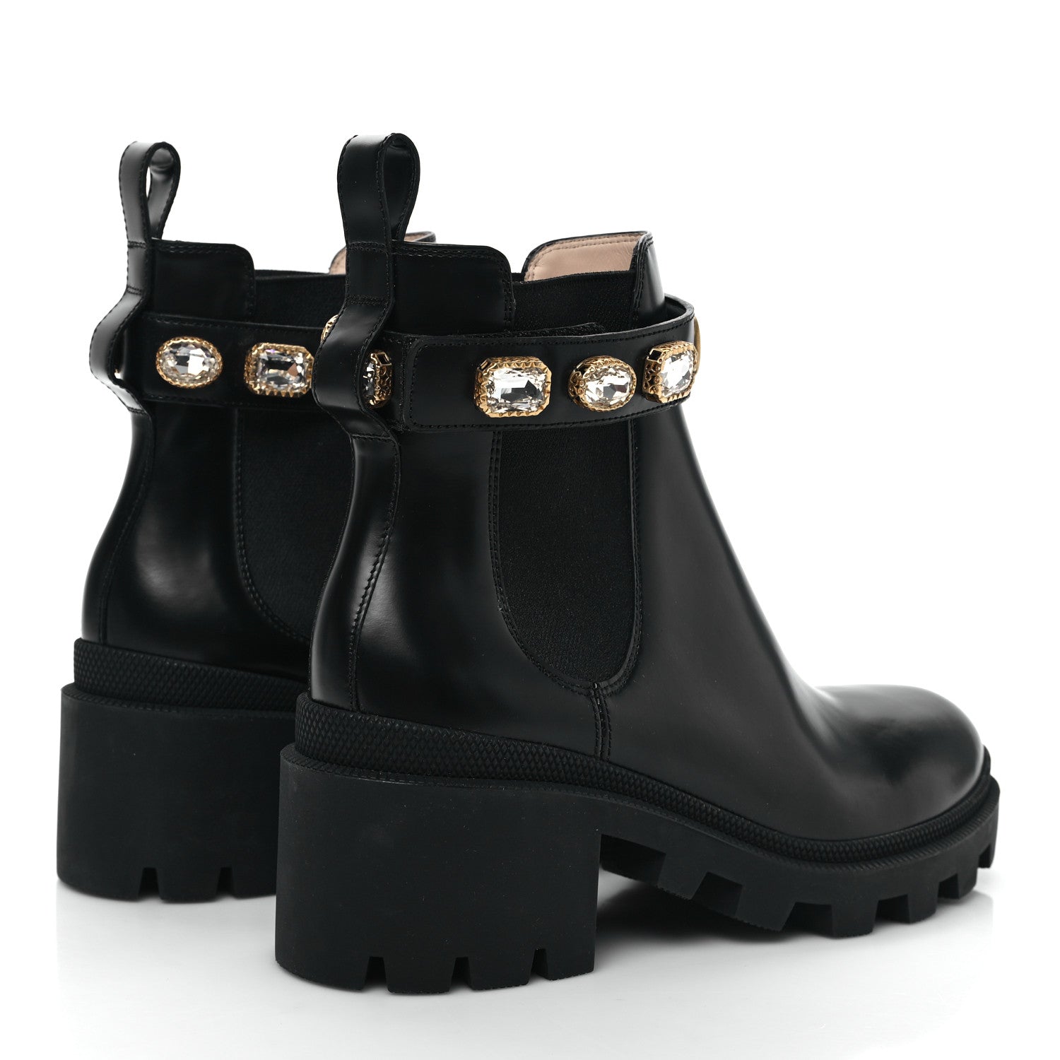 Gucci Calfskin Crystal GG Trip Chelsea Ankle Boots 38.5 Black 4 of 8