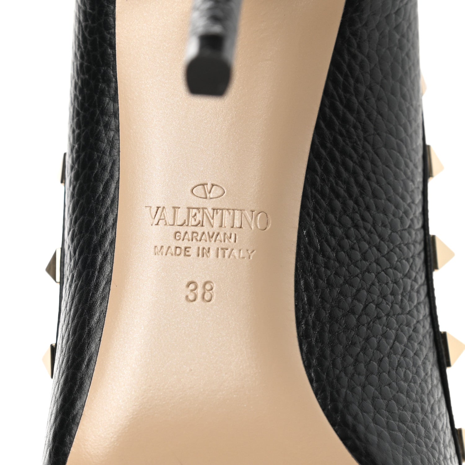 Valentino Garavani Pebbled Calfskin Rockstud 100mm Pumps 38 Black 6 of 8