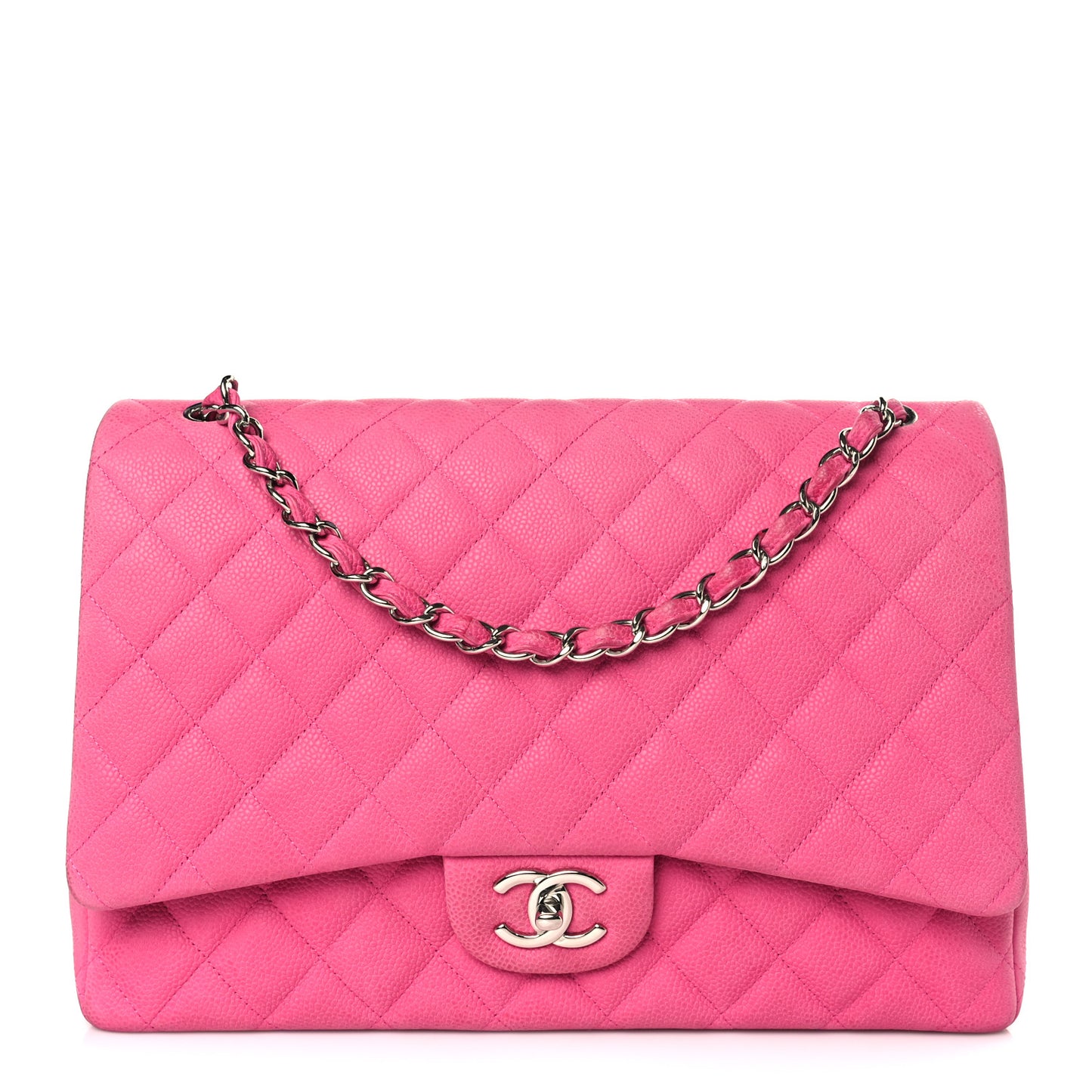 Iridescent Caviar Quilted Maxi Double Flap Hot Pink