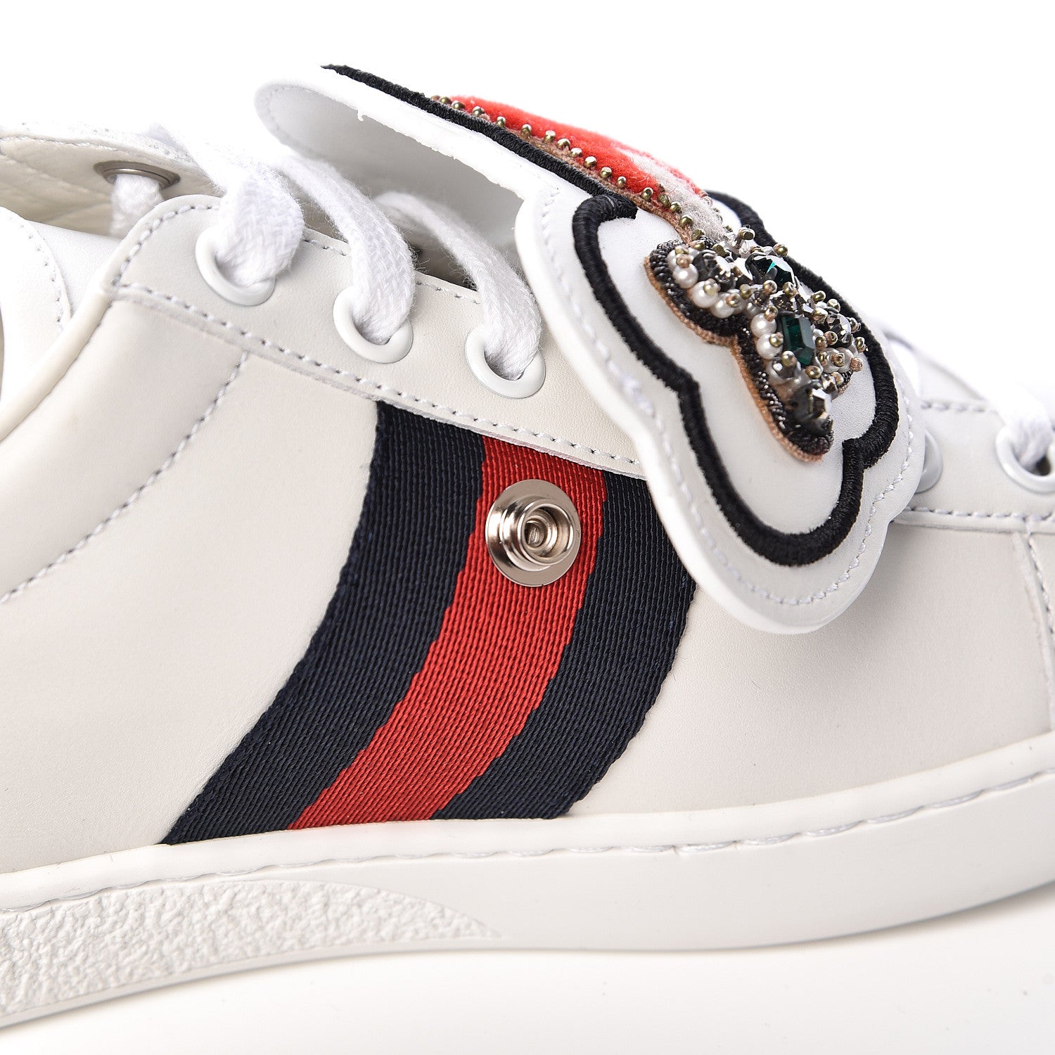 Gucci Calfskin Ayers Web Dagger Embroidered Womens Ace Sneakers 37 White 10 of 11