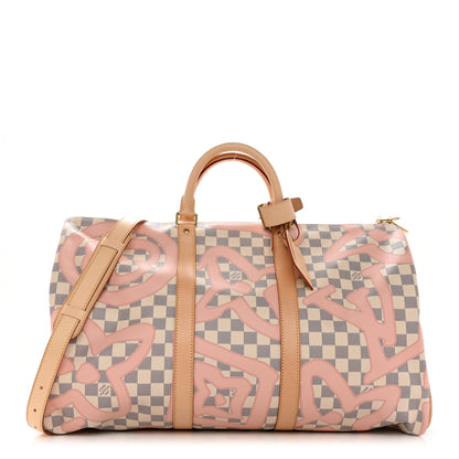 Louis Vuitton Damier Azur Tahitienne Keepall Bandouliere 50 Rose Ballerine 1 of 13