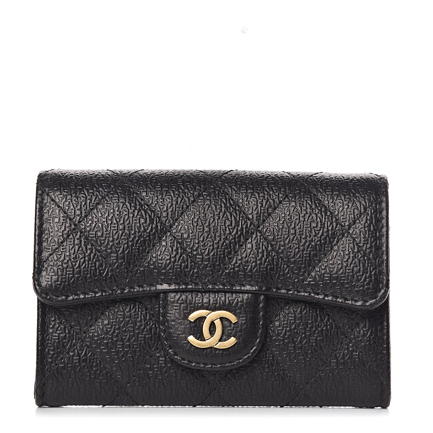 Chanel Logo Calfskin Embossed Quilted Flap Card Holder Black 1 of 9