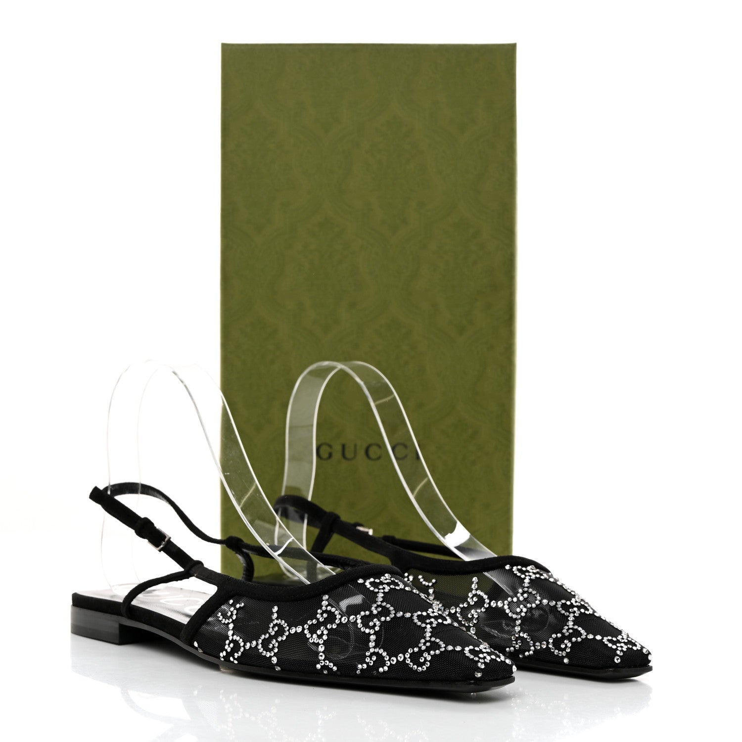 Gucci Suede Mesh Crystal GG Monogram Slingback Ballet Flats 39 Black 9 of 9