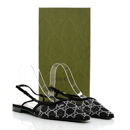 Gucci Suede Mesh Crystal GG Monogram Slingback Ballet Flats 39 Black 9 of 9
