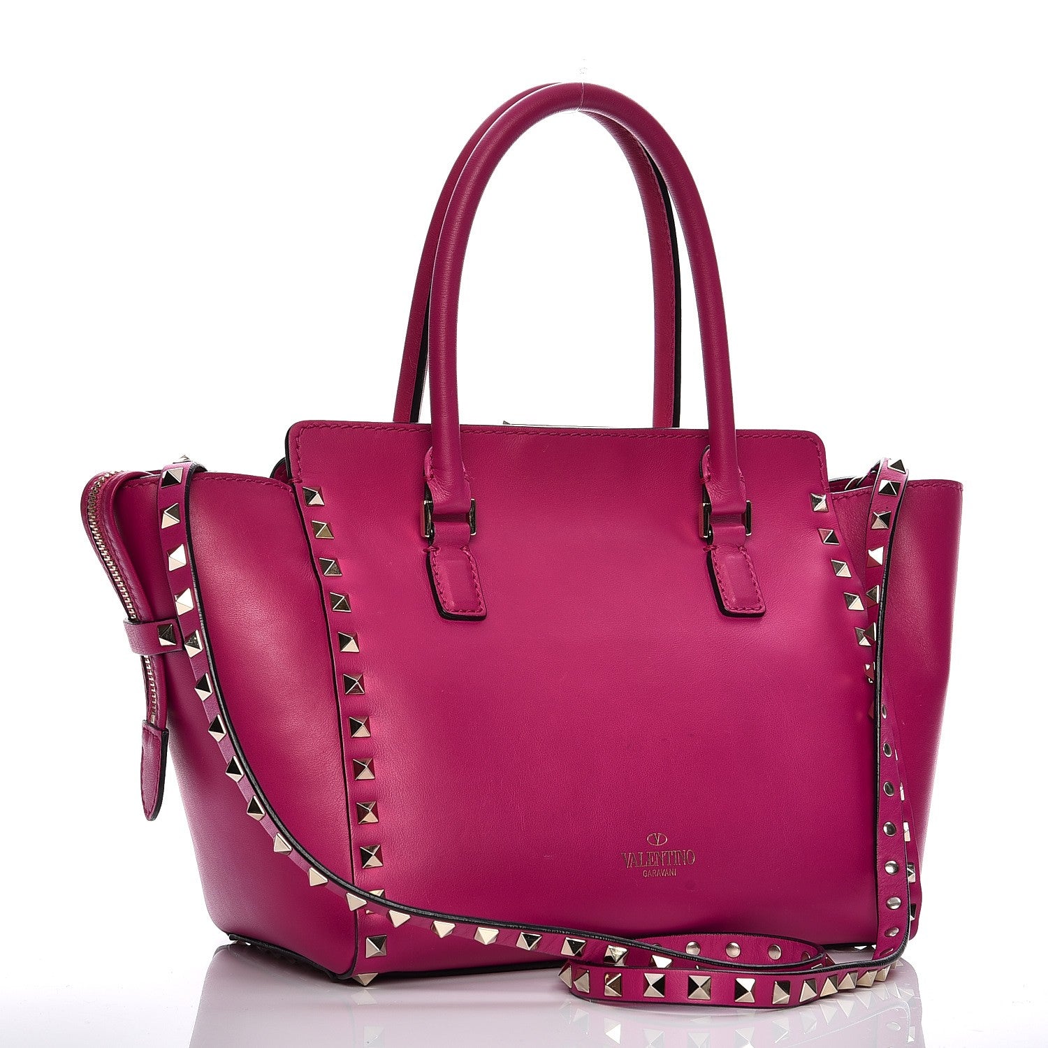 Valentino Garavani Vitello Small Rockstud Double Handle Tote Fuxia 4 of 10