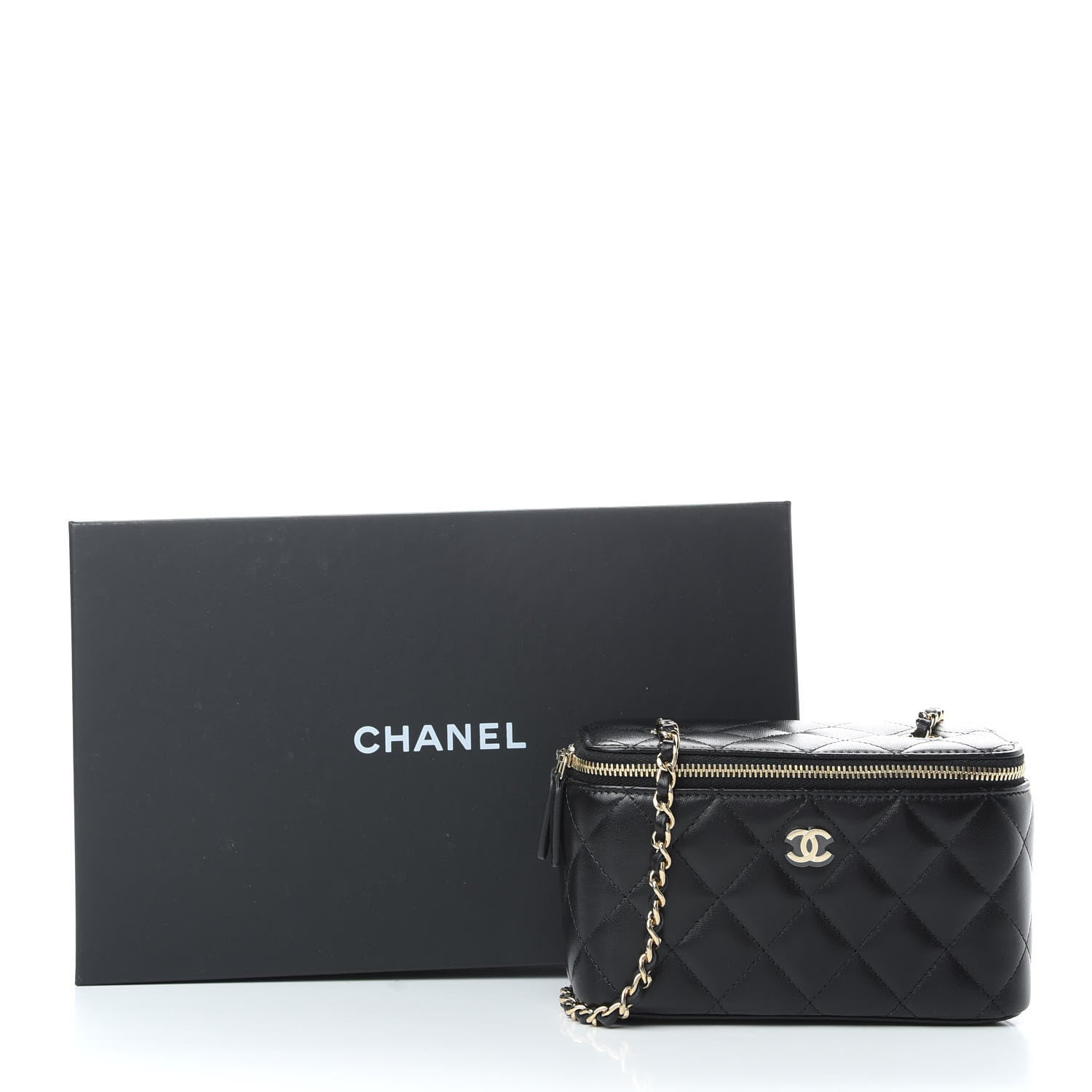 Chanel Lambskin Quilted Small Vanity Case With Chain Black 10 of 10