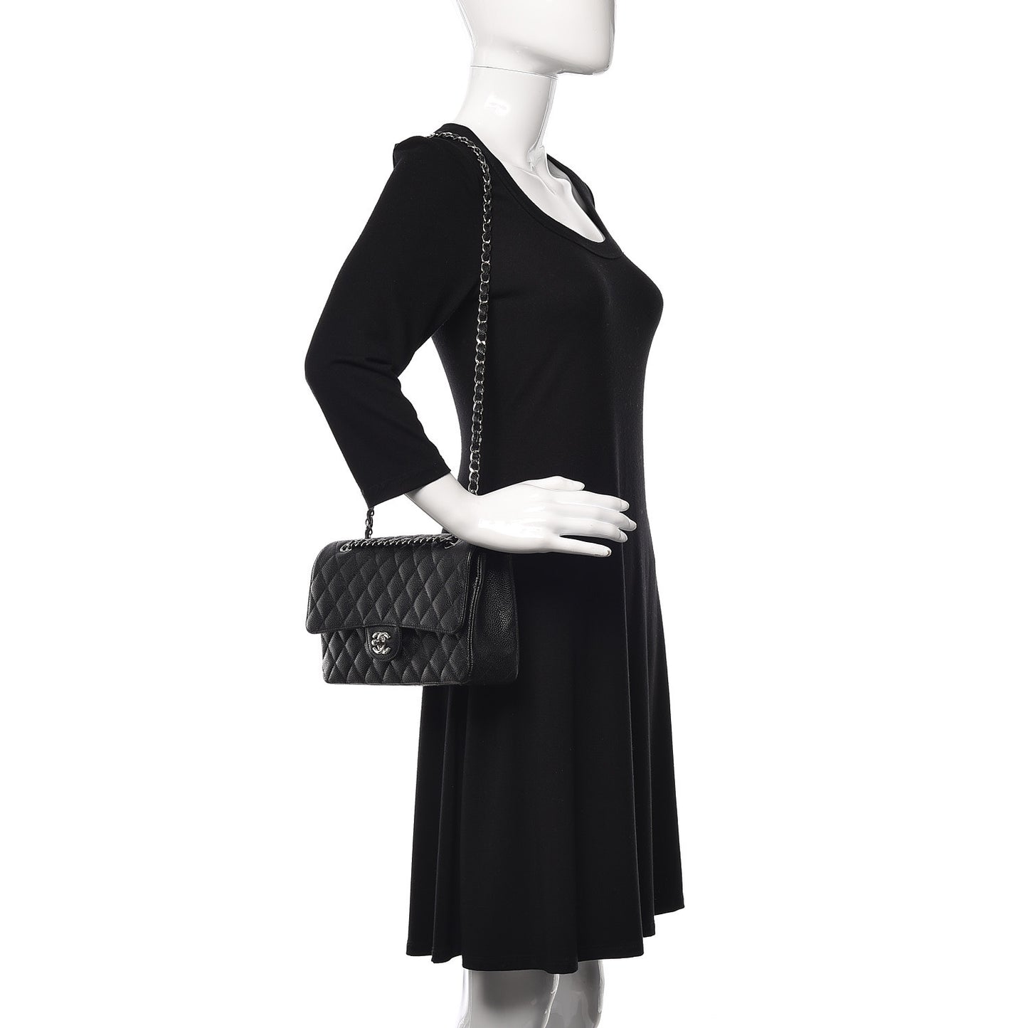 Caviar Quilted Medium Double Flap Black