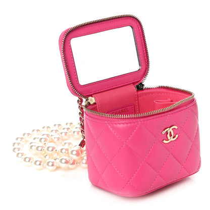 Chanel Lambskin Quilted Mini Vanity Case With Pearl Chain Pink 6 of 11