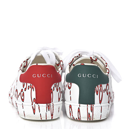 Gucci Calfskin GucciGhost Print Womens Ace Sneakers 37 White Hibiscus Red 13 of 15