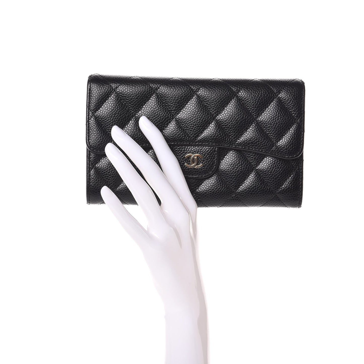 Caviar Quilted Long Flap Wallet Black