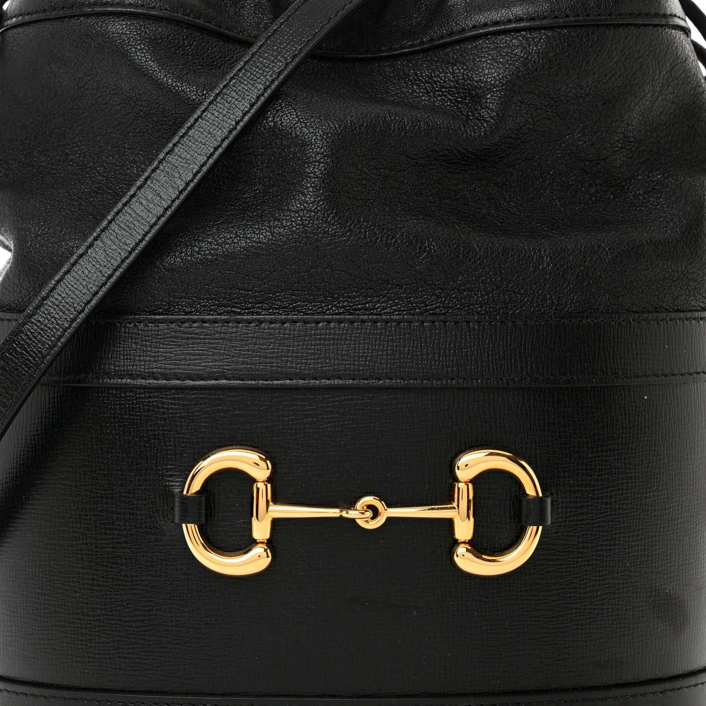 Azalea Sakai Calfskin Horsebit 1955 Drawstring Bucket Bag Black