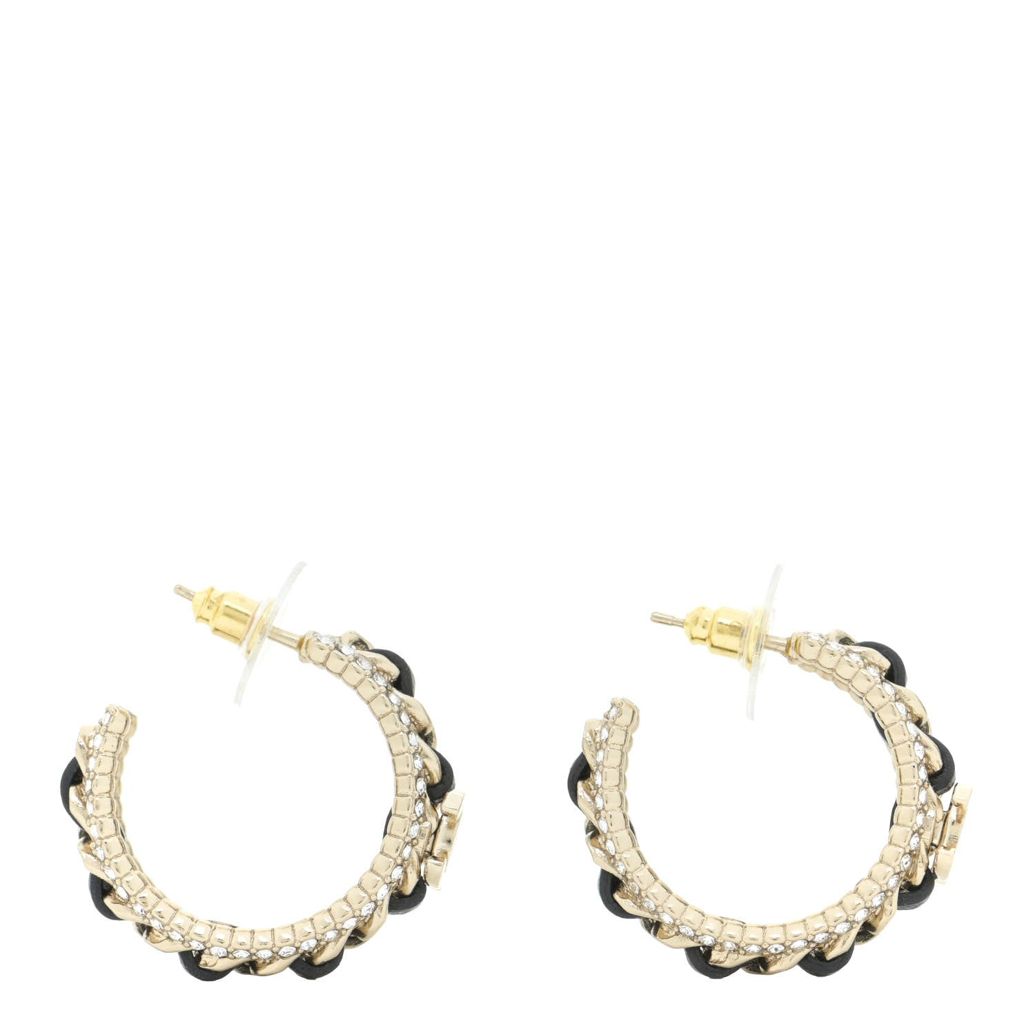 Chanel Crystal Lambskin CC Chain Hoop Earrings Gold Black 1 of 5