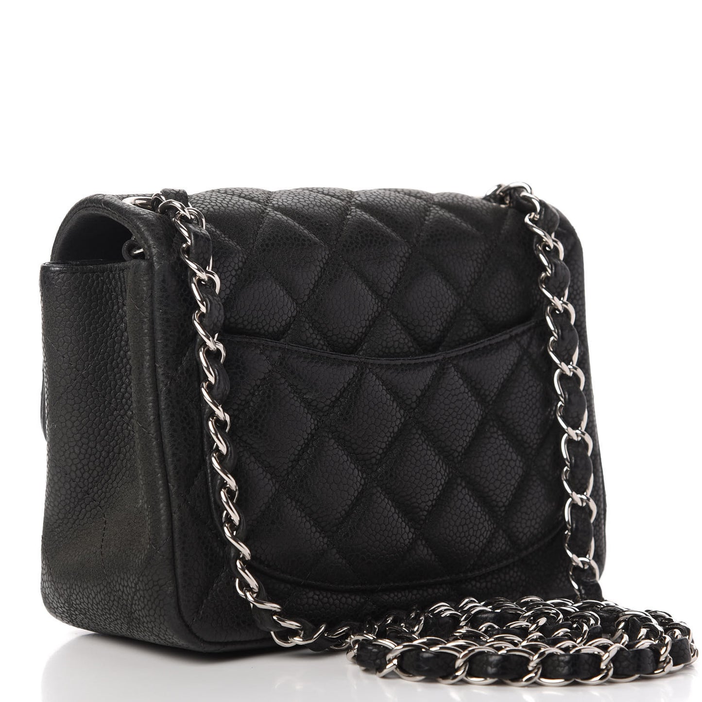 Iridescent Caviar Quilted Mini Square Flap Black