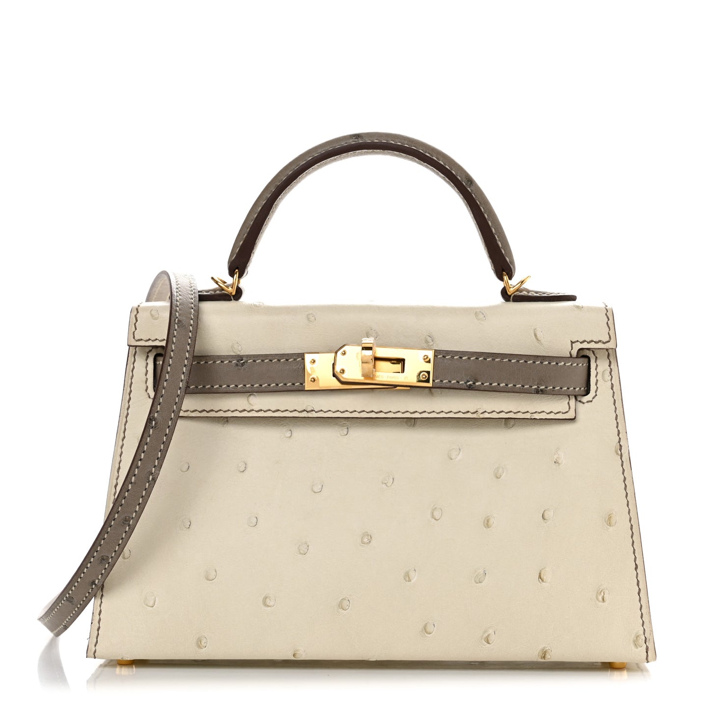 Ostrich Horseshoe Kelly Sellier Mini 20 Nata Gris Tourterelle