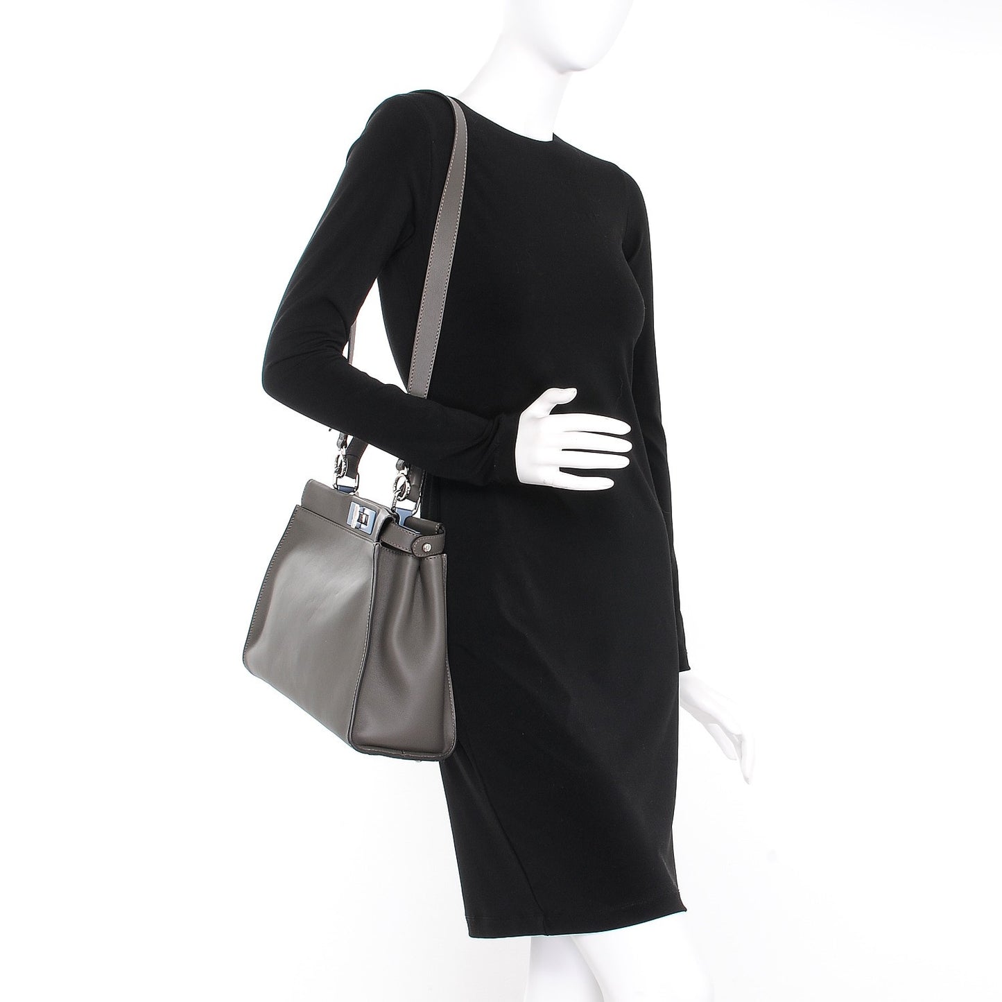 Vitello Seta Shiny Nappa Medium Peekaboo Iconic Satchel Carbone Grigio Polvere
