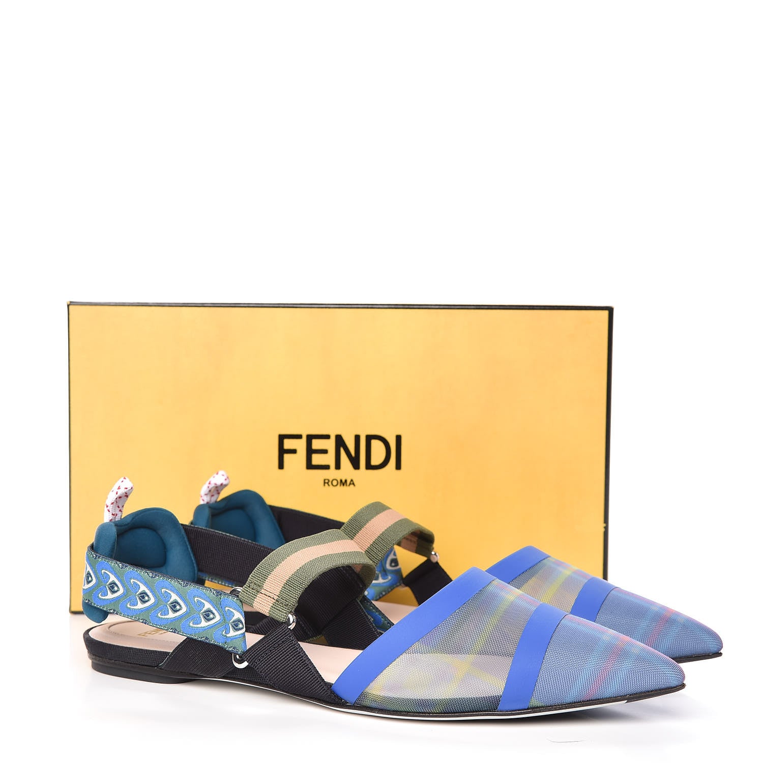 Fendi Technical Mesh Tartan Plaid Colibri Slingback Ballerina Flats 42 Ceruleo Militare Sand Salvia 8 of 8