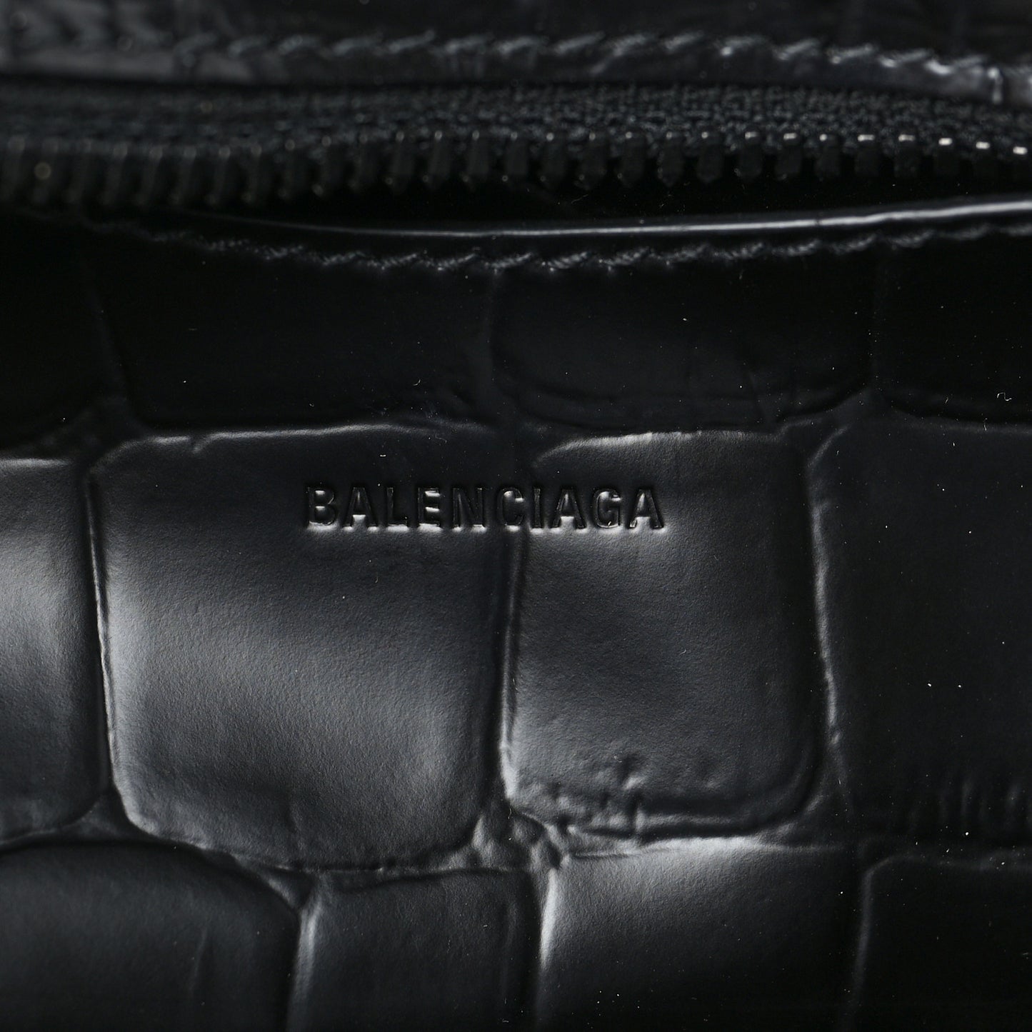 Semi Shiny Calfskin Crocodile Embossed Neo Classic Black Hardware Nano City Crossbody Black
