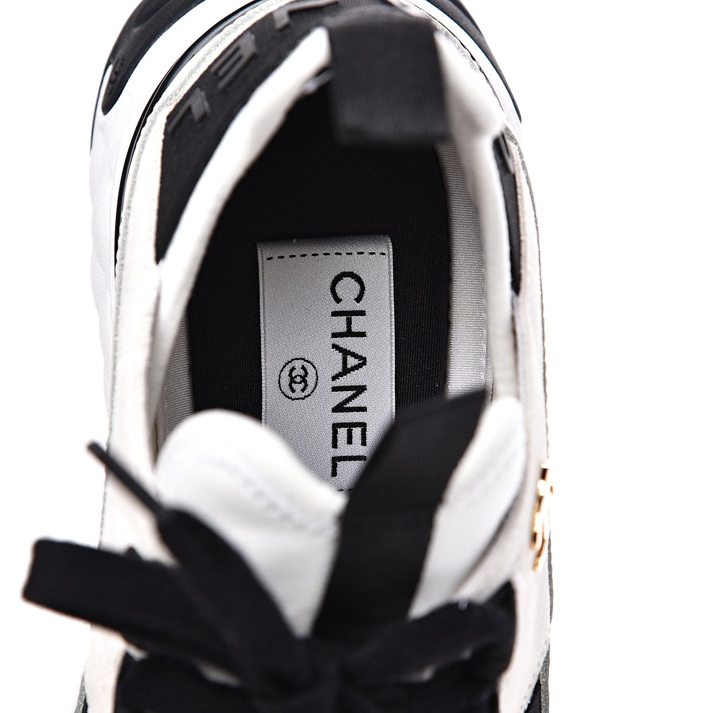 Fabric Calfskin Suede CC Sneakers 37.5 White Black