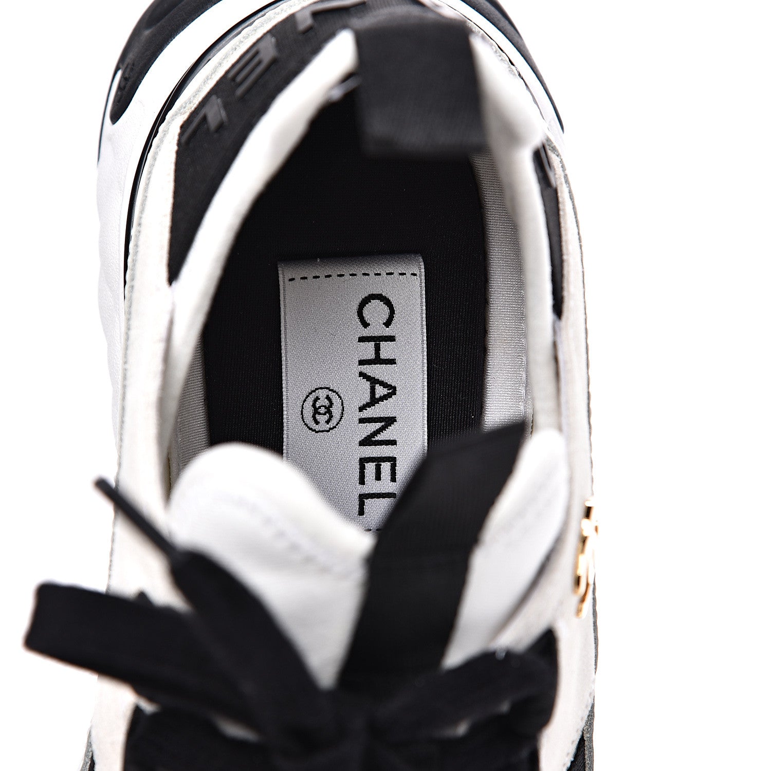 Chanel Fabric Calfskin Suede CC Sneakers 37.5 White Black 7 of 10