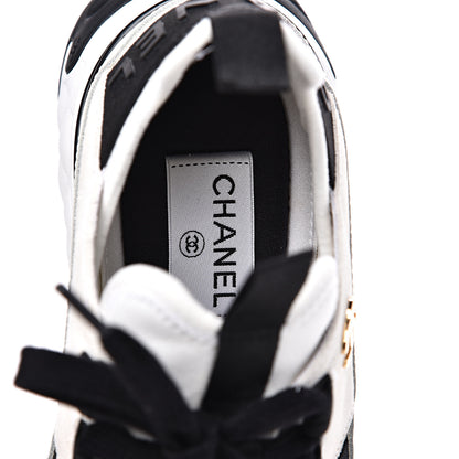 Chanel Fabric Calfskin Suede CC Sneakers 37.5 White Black 7 of 10