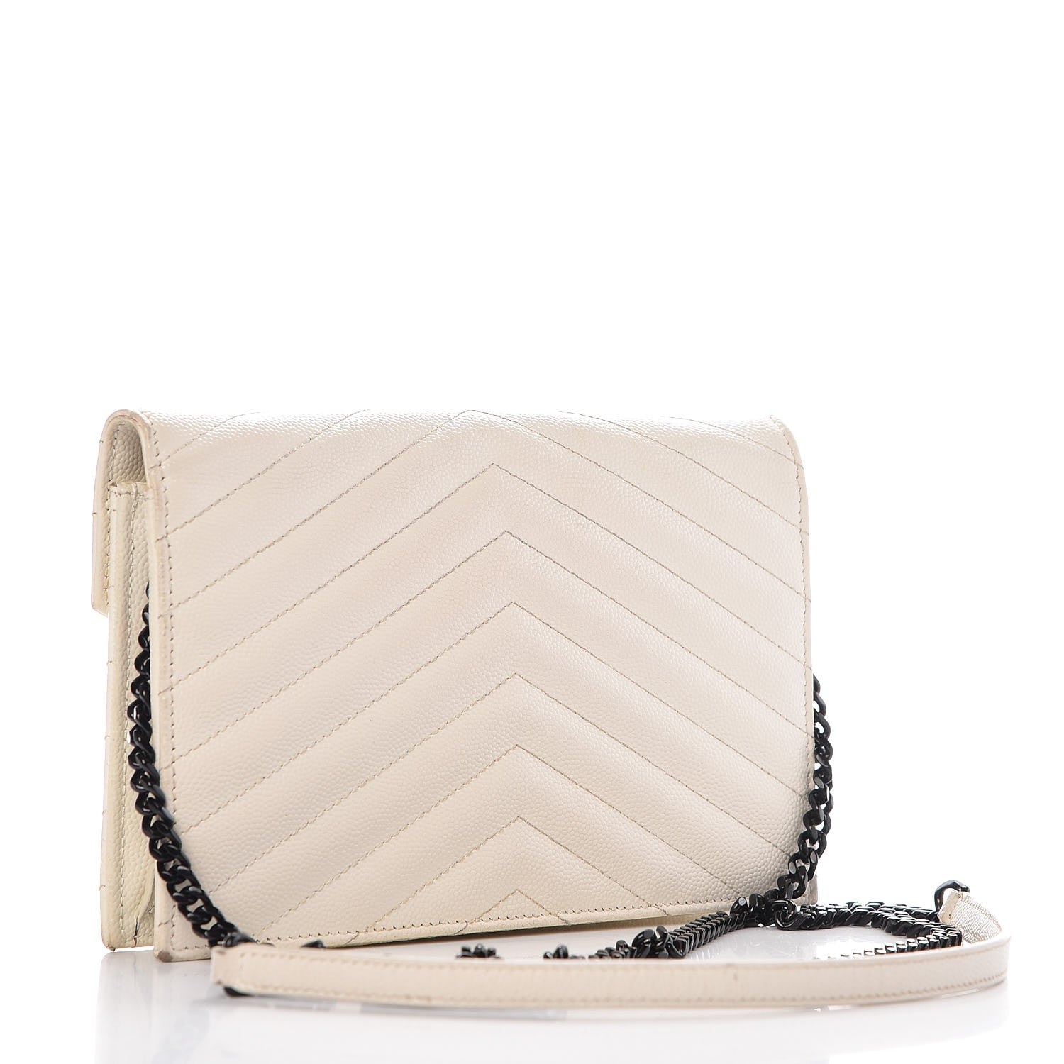 Saint Laurent Grain De Poudre Matelasse Chevron Monogram Envelope Chain Wallet Dove White 4 of 17