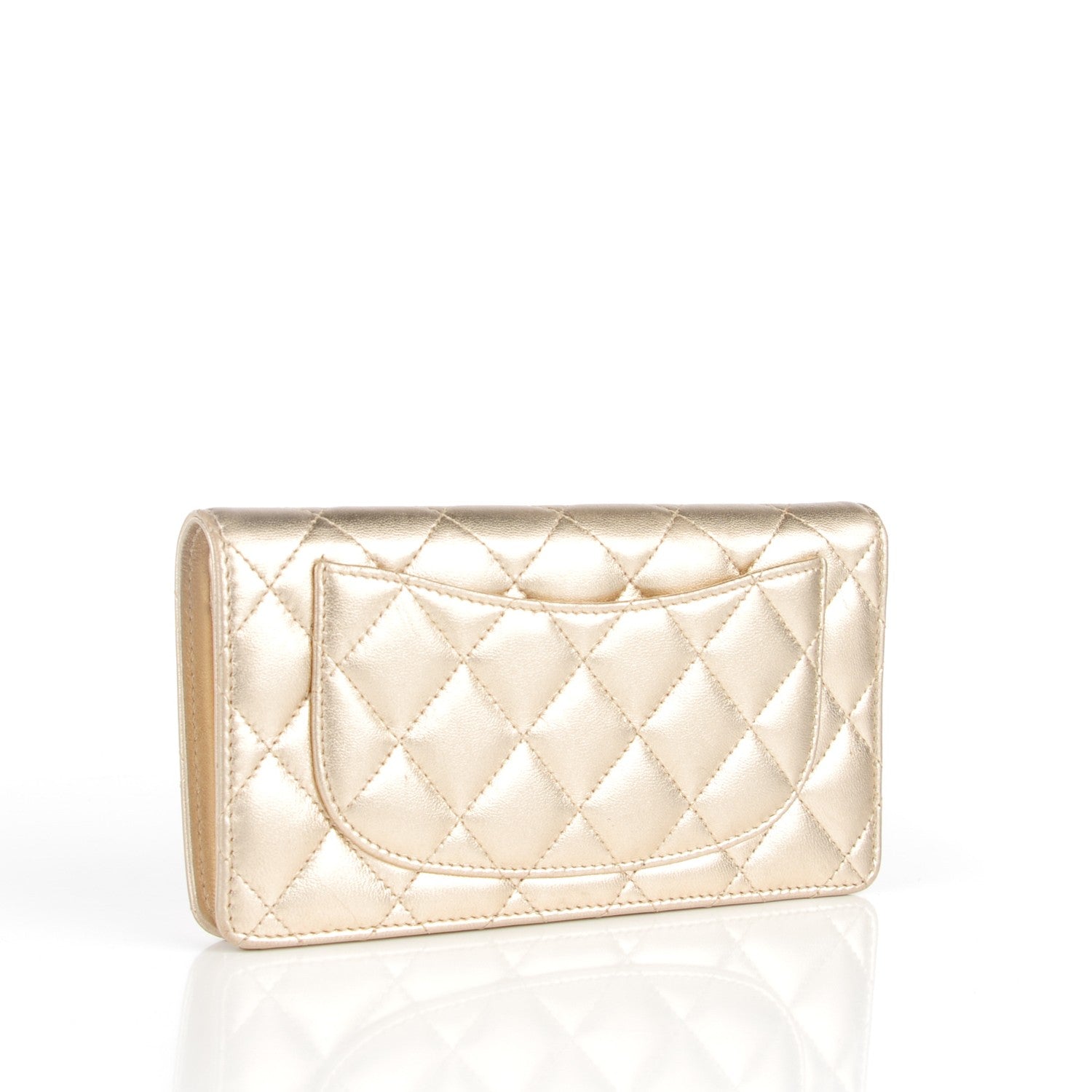 Chanel Metallic Lambskin Quilted Yen Wallet Gold 3 of 8