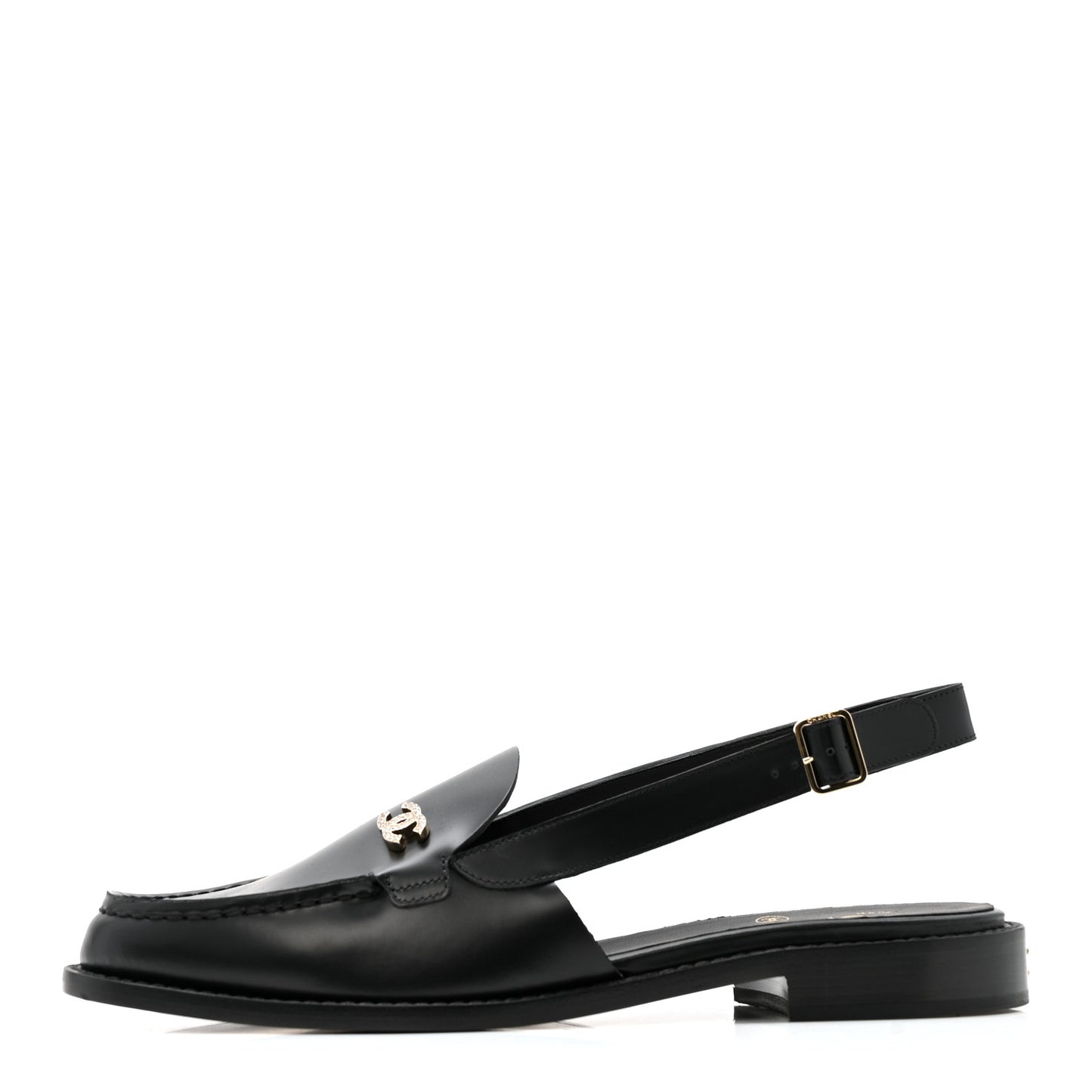 Calfskin Crystal CC Slingback Flats 39 Black