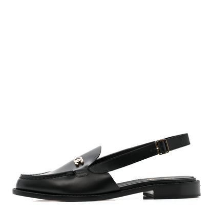 Chanel Calfskin Crystal CC Slingback Flats 39 Black 1 of 11