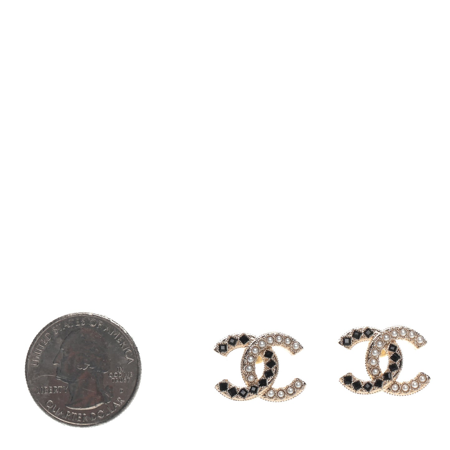 Resin Pearl CC Earrings Gold Black