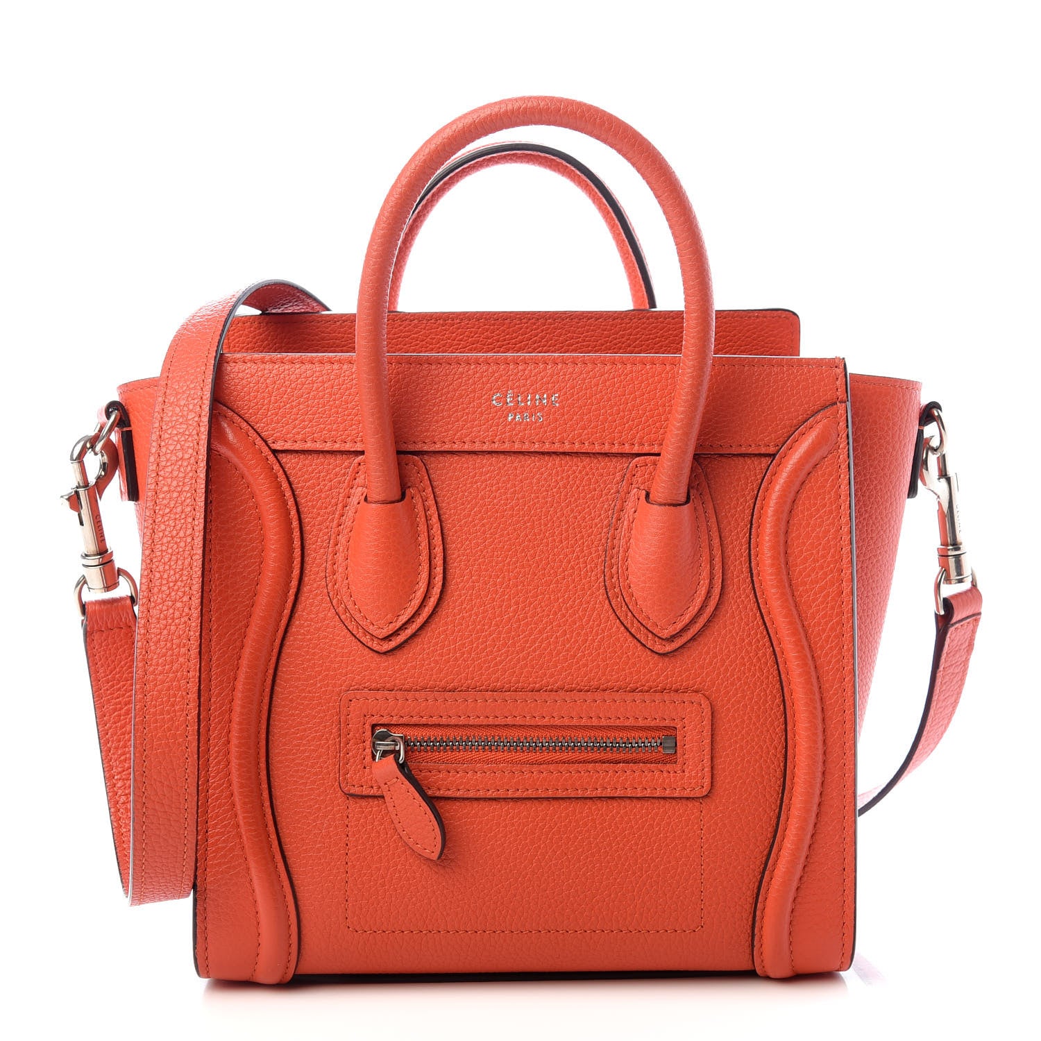 Celine Drummed Calfskin Nano Luggage Vermillion 1 of 9