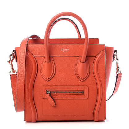 Celine Drummed Calfskin Nano Luggage Vermillion 1 of 9