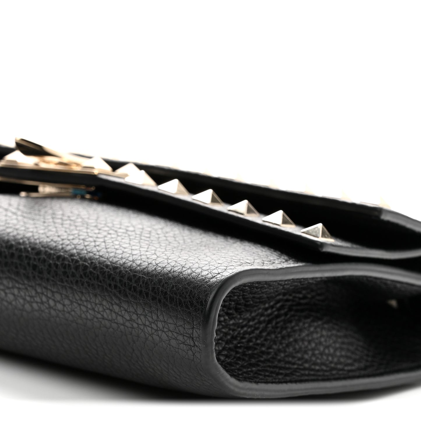 Pebbled Calfskin Rockstud Double Flap Crossbody Bag Black