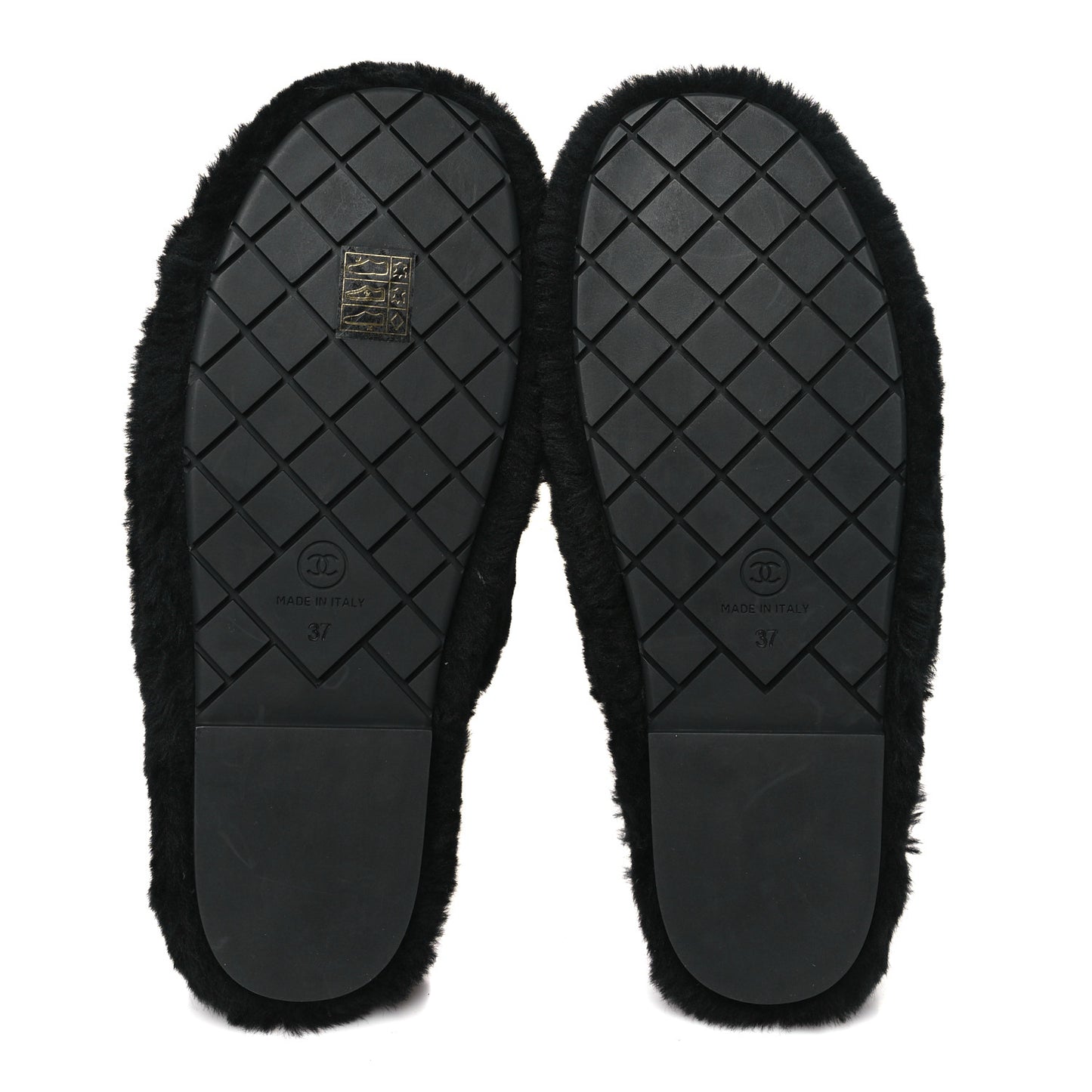 Shearling CC Flat Mules 37 Black