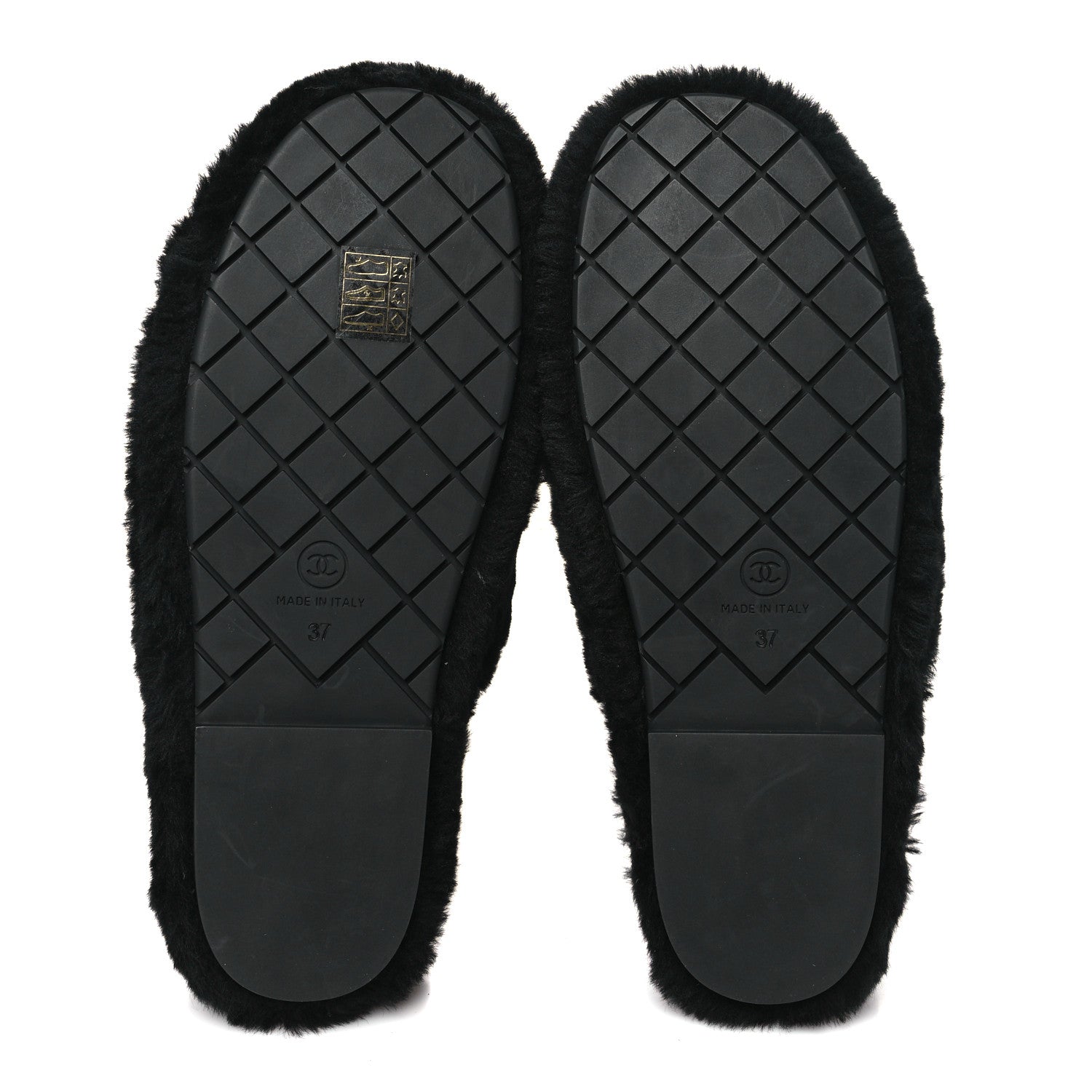 Chanel Shearling CC Flat Mules 37 Black 5 of 18