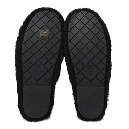 Chanel Shearling CC Flat Mules 37 Black 5 of 18