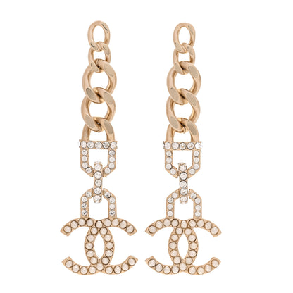 Chanel Metal Crystal CC Vendome CC Dangle Earrings Gold 1 of 5