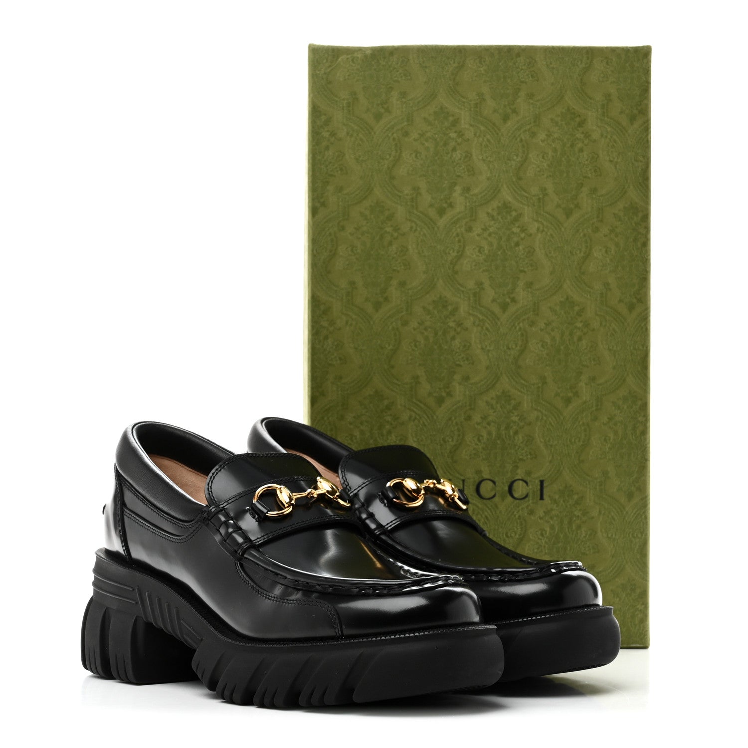 Gucci Magnum Calfskin Nappa Samoa Womens Horsebit Platform Chunky Lug Sole 40mm Loafers 40 Black 9 of 9