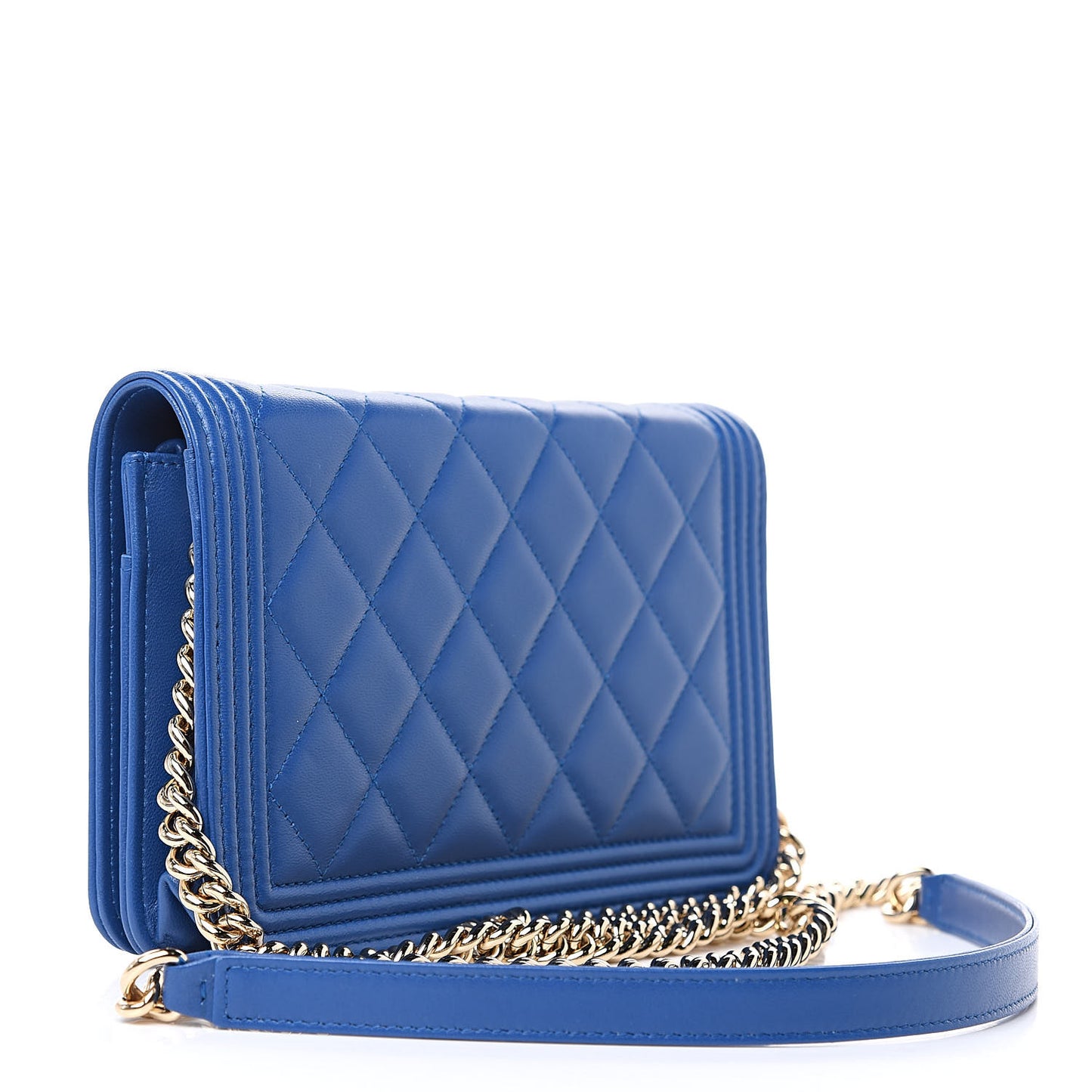 Lambskin Quilted Boy Wallet On Chain WOC Blue