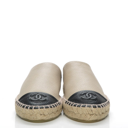 Chanel Grained Calfskin CC Espadrilles 35 Beige Black 2 of 8
