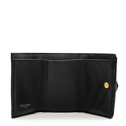 Saint Laurent Grain De Poudre Matelasse Chevron Monogram Tiny Wallet Black 5 of 6