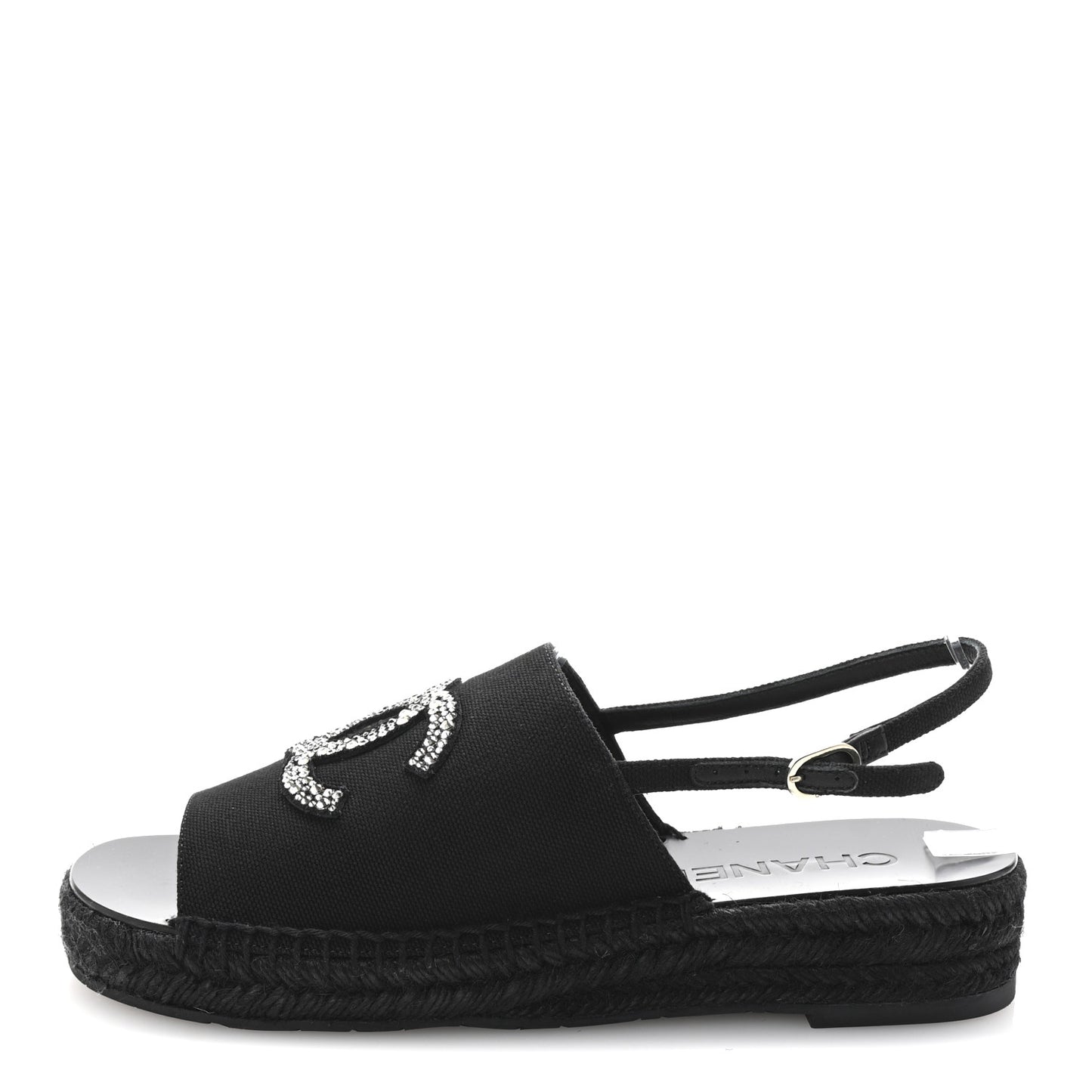 Canvas Strass CC Espadrille Slingback Sandals 39 Black