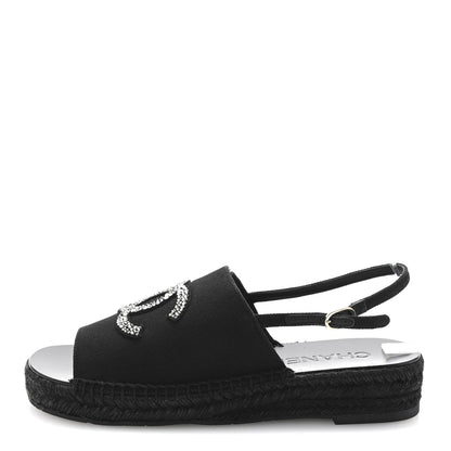 Chanel Canvas Strass CC Espadrille Slingback Sandals 39 Black 1 of 10