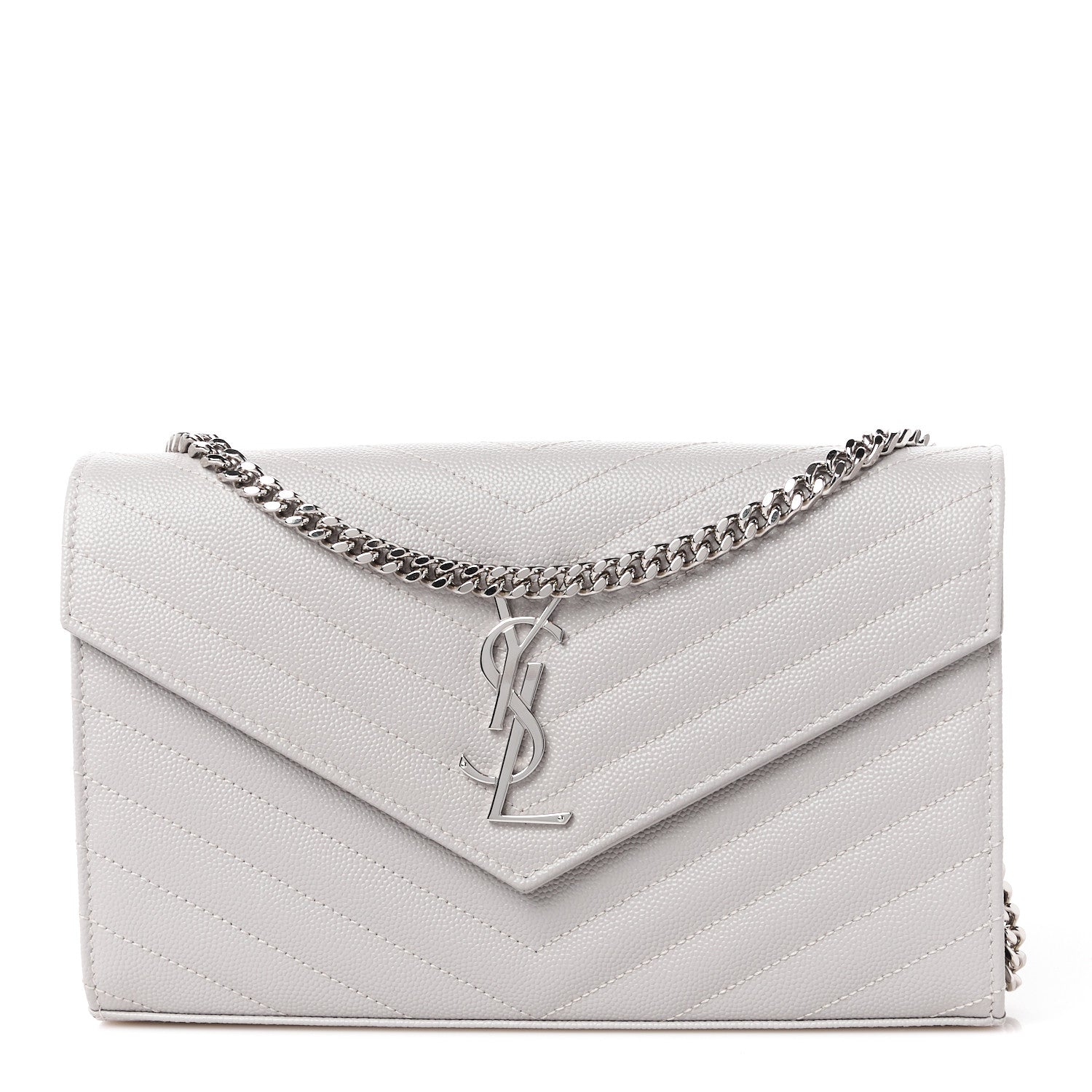 Saint Laurent Grain De Poudre Matelasse Chevron Monogram Chain Wallet Granite 1 of 13