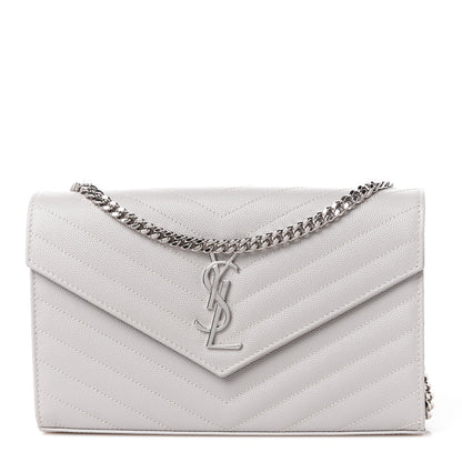 Saint Laurent Grain De Poudre Matelasse Chevron Monogram Chain Wallet Granite 1 of 13