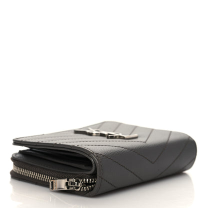 Saint Laurent Grain De Poudre Matelasse Chevron Monogram Compact Zip Around Wallet Earth 4 of 8