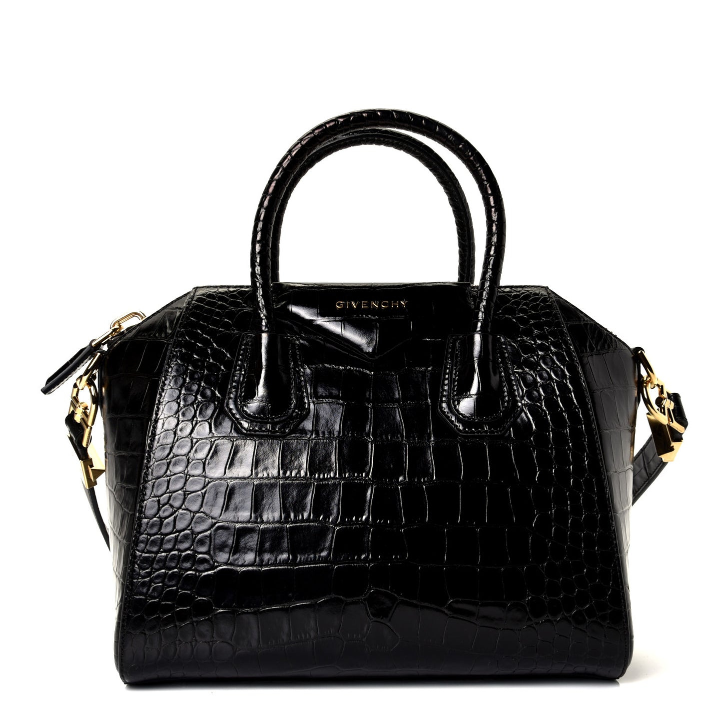 Calfskin Crocodile Embossed Small Antigona Black