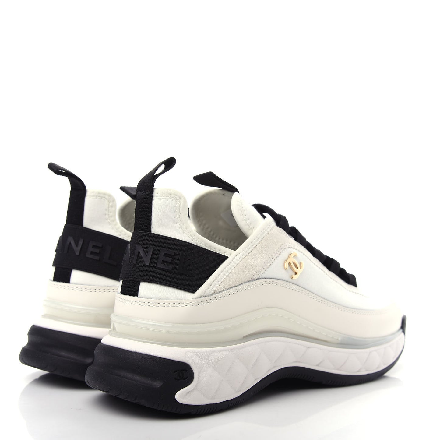 Velvet Calfskin Mixed Fibers CC Sneakers 37 Ivory Black