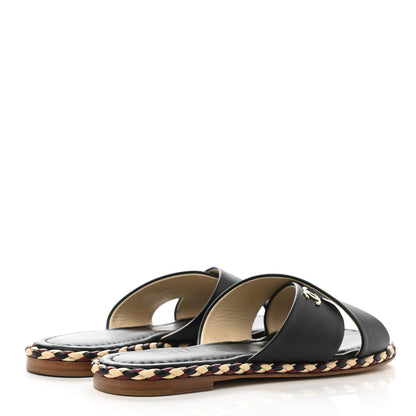 Chanel Lambskin Braided Mule Sandals 35 Black 3 of 8