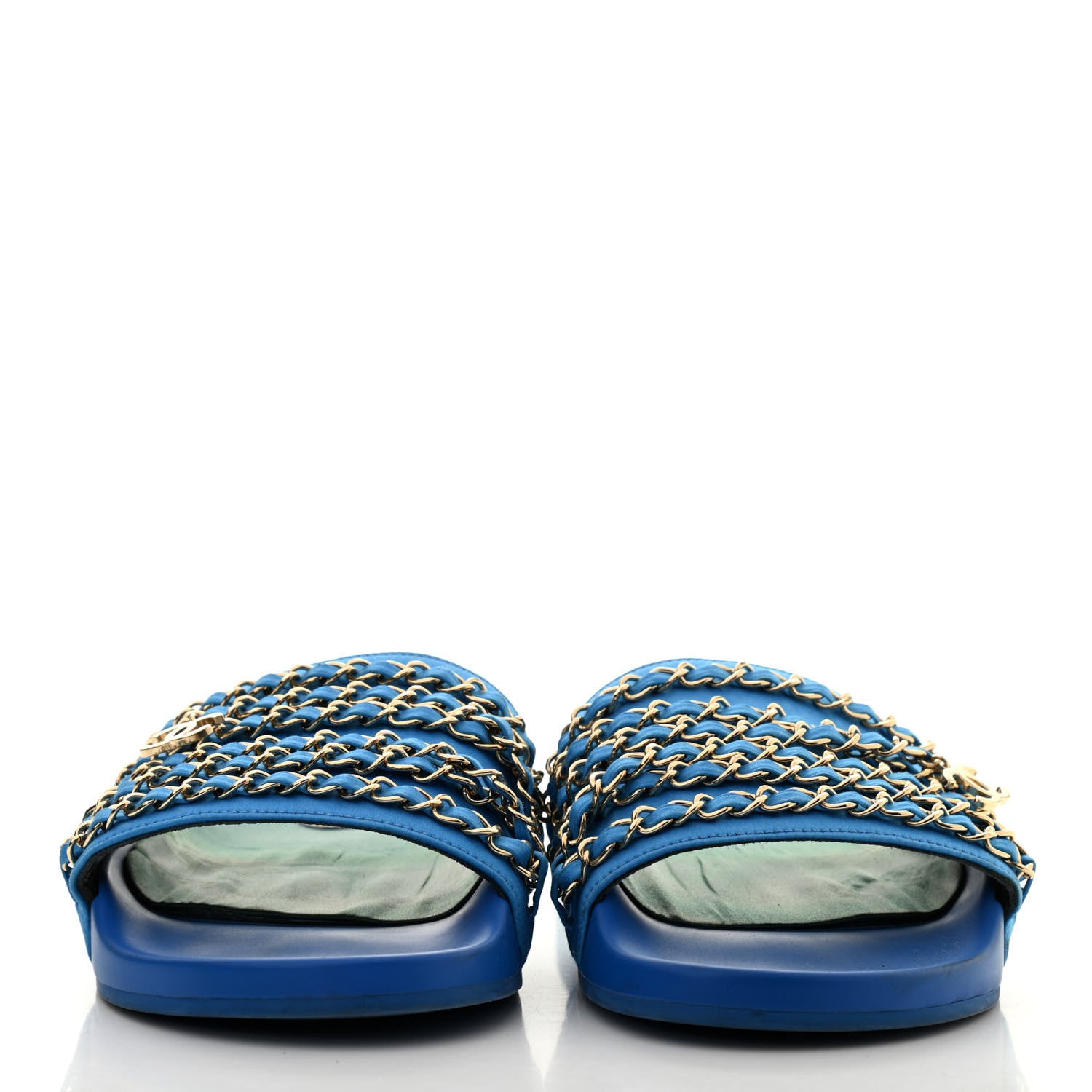 Chanel Canvas Chain Flat Sandals 40 Bright Blue 2 of 16